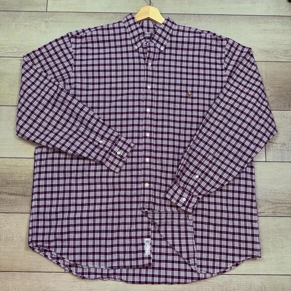 Polo Ralph Lauren Purple Plaid Shirt Men 2XL Tall Classic Fit Color Pony Cotton - Picture 1 of 9
